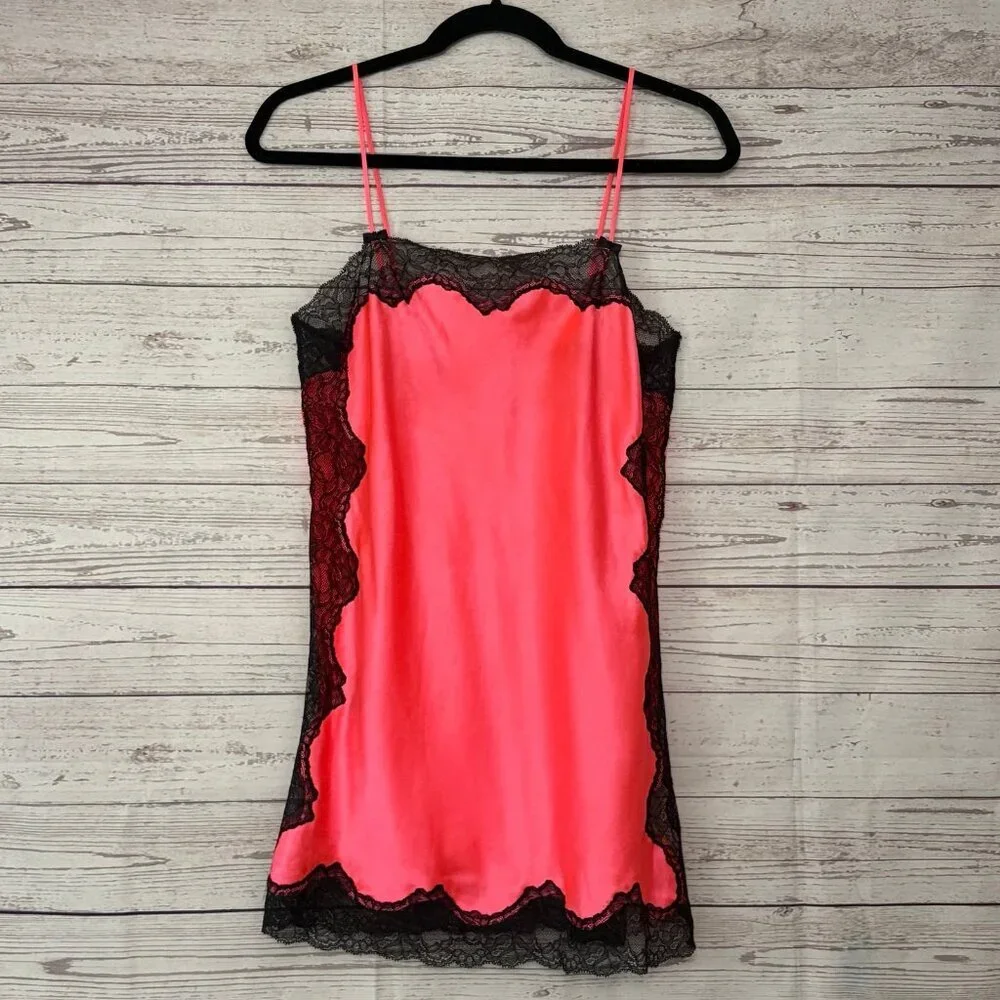 Victoria Secret Hot Pink Black Lace Lingerie Slip S/P